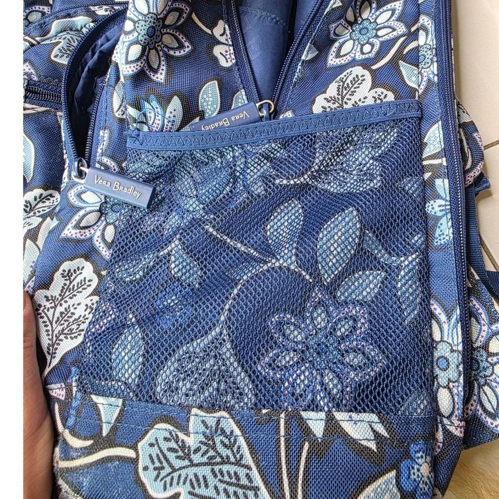 Vera Bradley Blue Floral‎ Canvas Backpack Multi Pocket School Travel Bag P4